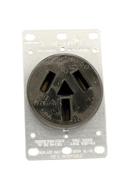 Leviton 5206 50 Amp, 125/250 Volt, NEMA 10-50R, 3P, 3W, Flush Mounting Receptacle, Straight Blade, Industrial Grade, Non-Grounding, Side Wired, Steel Strap, Black