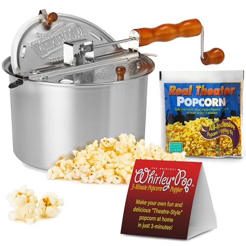 Wabash Valley Farms Wabash Valley Farms Popcorn Popper Kit - Silver Whirley Pop Maker with Kernels for Perfect Movie Night (6 Quarts)