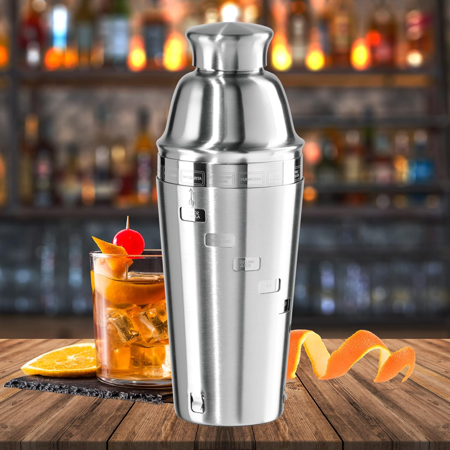 Oggi OGGI Dial A Drink Cocktail Shaker Stainless Steel 34 oz with Built in Strainer and 15 Recipes Ideal for Home Bar and Bartender Kit - View 3 of 7