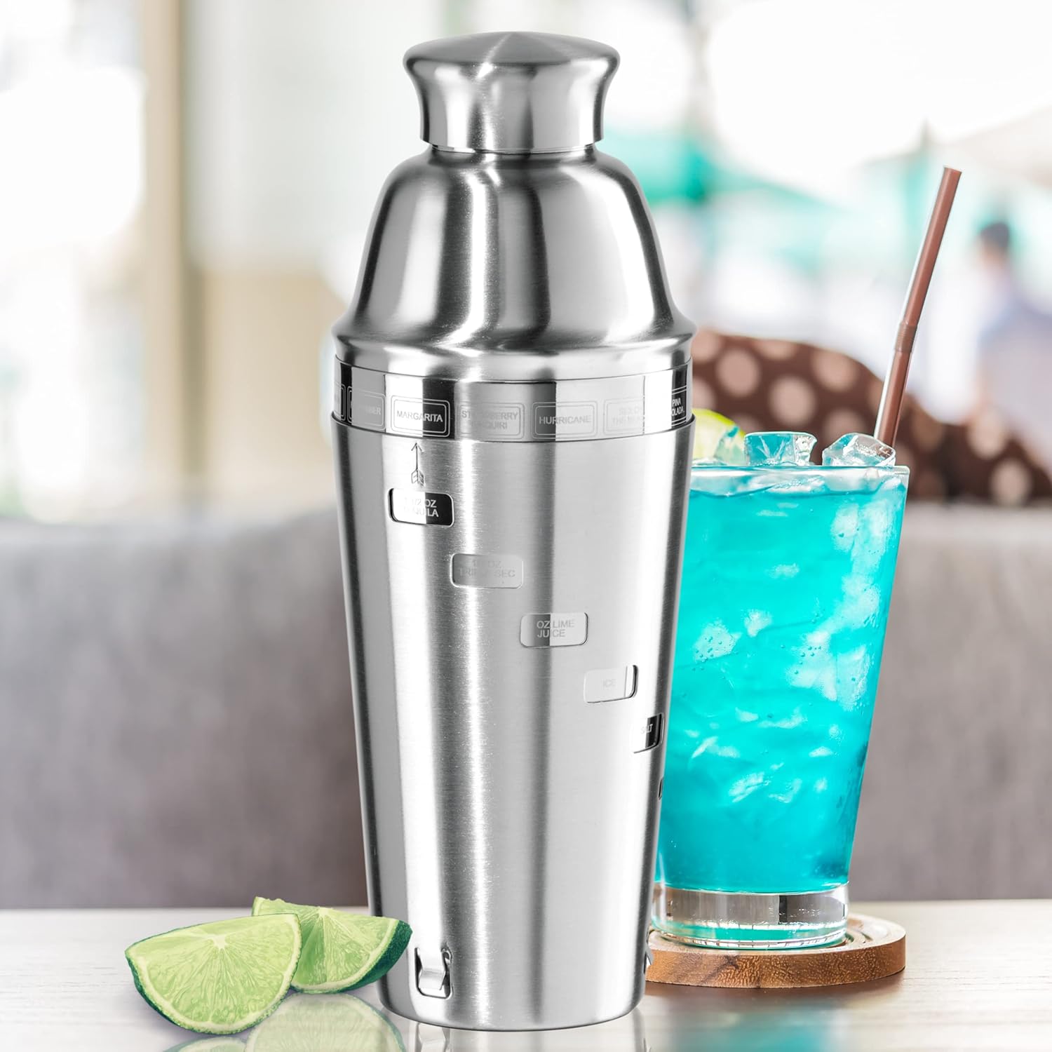 Oggi OGGI Dial A Drink Cocktail Shaker Stainless Steel 34 oz with Built in Strainer and 15 Recipes Ideal for Home Bar and Bartender Kit - View 6 of 7