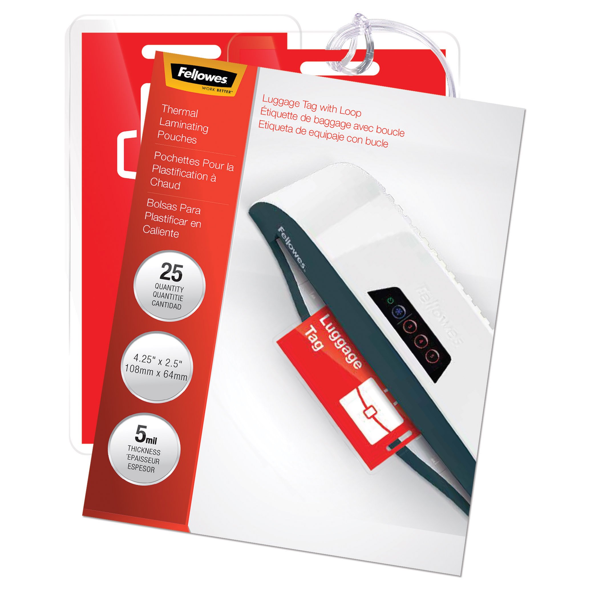 Fellowes Hot Laminating Pouches 5 Mil - 25 Pack Luggage ID Tags with Loop for Durable Protection