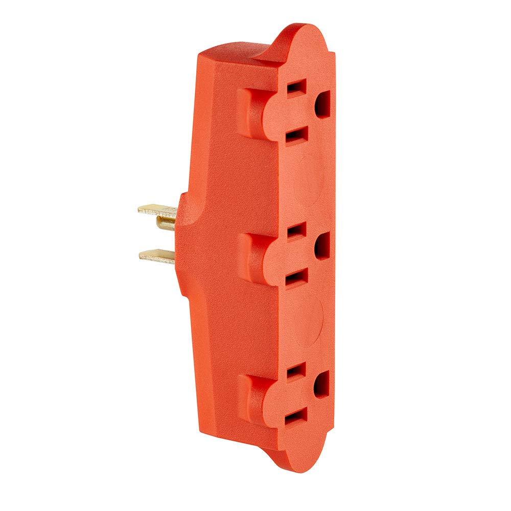 Leviton Leviton 699-OR Heavy Duty Triple Outlet Adapter - 15A, 125V, Durable Orange Power Solution