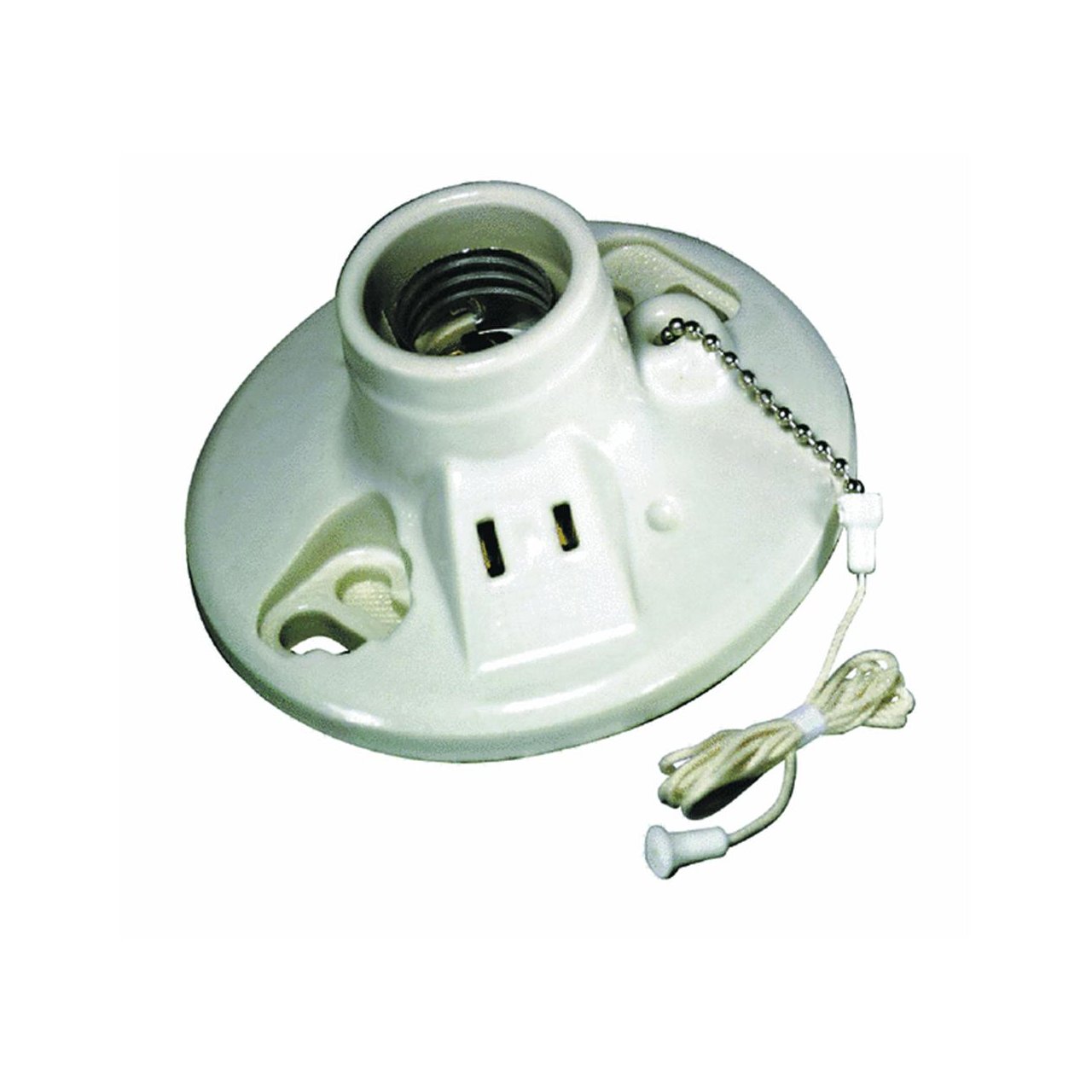 Leviton Leviton 9716-C Porcelain Outlet Box with Pull Chain Lampholder - White, Side Wired, 2 Wire Design