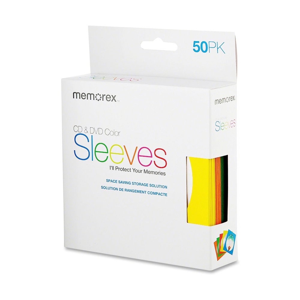 PNY Memorex 50 Pack CD/DVD Sleeves in Vibrant Colors - Durable & Stylish Storage Solution