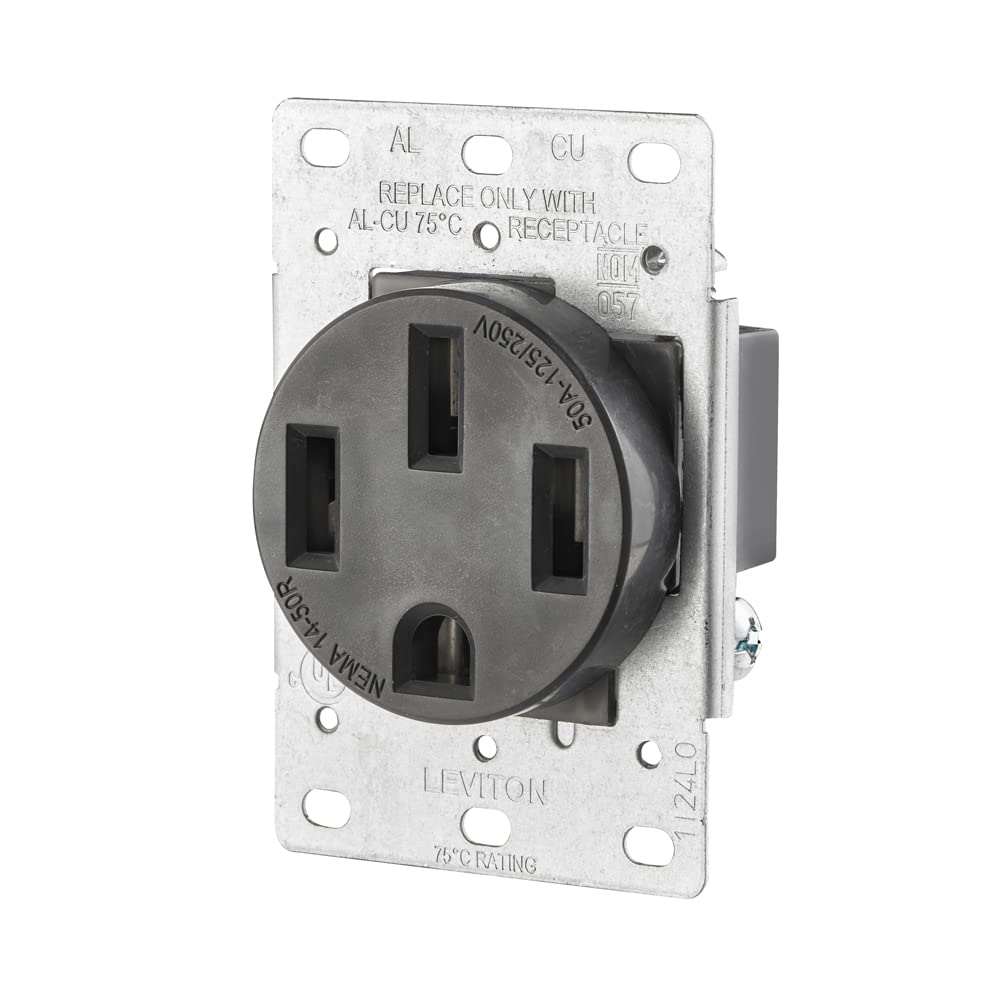 Leviton 279 50 Amp NEMA 14-50R Flush Mount Receptacle - Industrial Grade, 125/250 Volt, Side Wired, Black