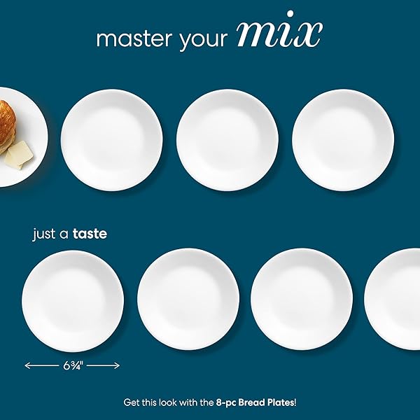 Corelle Corelle Vitrelle Livingware Bread and Butter Plate - 6.75-Inch Chip Resistant White Glass Plate - View 3 of 5