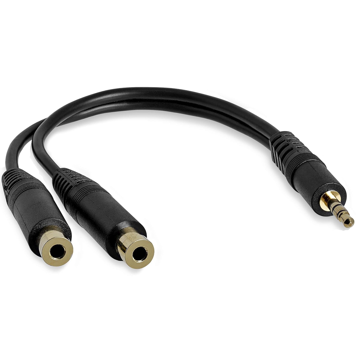 StarTech 6 inch 3.5mm Audio Splitter Cable Stereo Gold Terminals Male to 2x Female Headphone Splitter Black