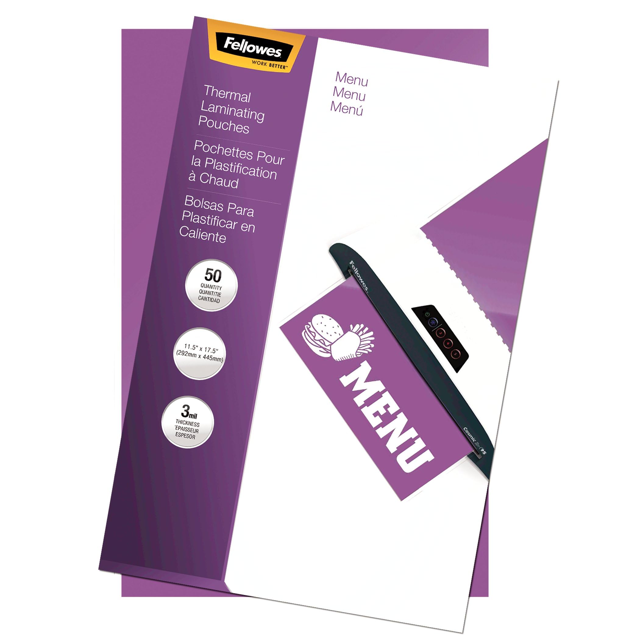 Fellowes 3 Mil Hot Laminating Pouches for Menus - 50 Pack (52013) | Durable & Easy to Use
