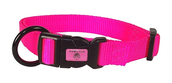 "Shop Hamilton Adjustable Hot Pink Nylon Dog Collar 5/8" x 12-18" - Durable & Stylish Pet Accessory"