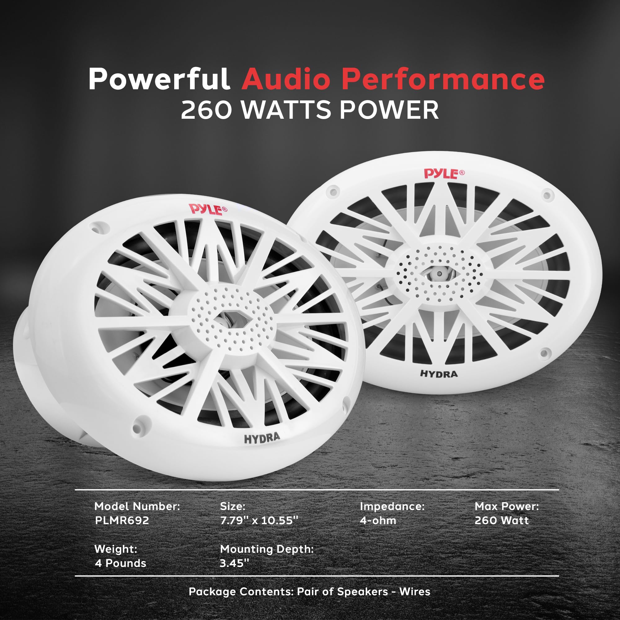 Pyle Dual 6x9 Water Resistant Marine Speakers 2 Way Full Range Stereo Sound 260 Watt White Pair - View 3 of 7