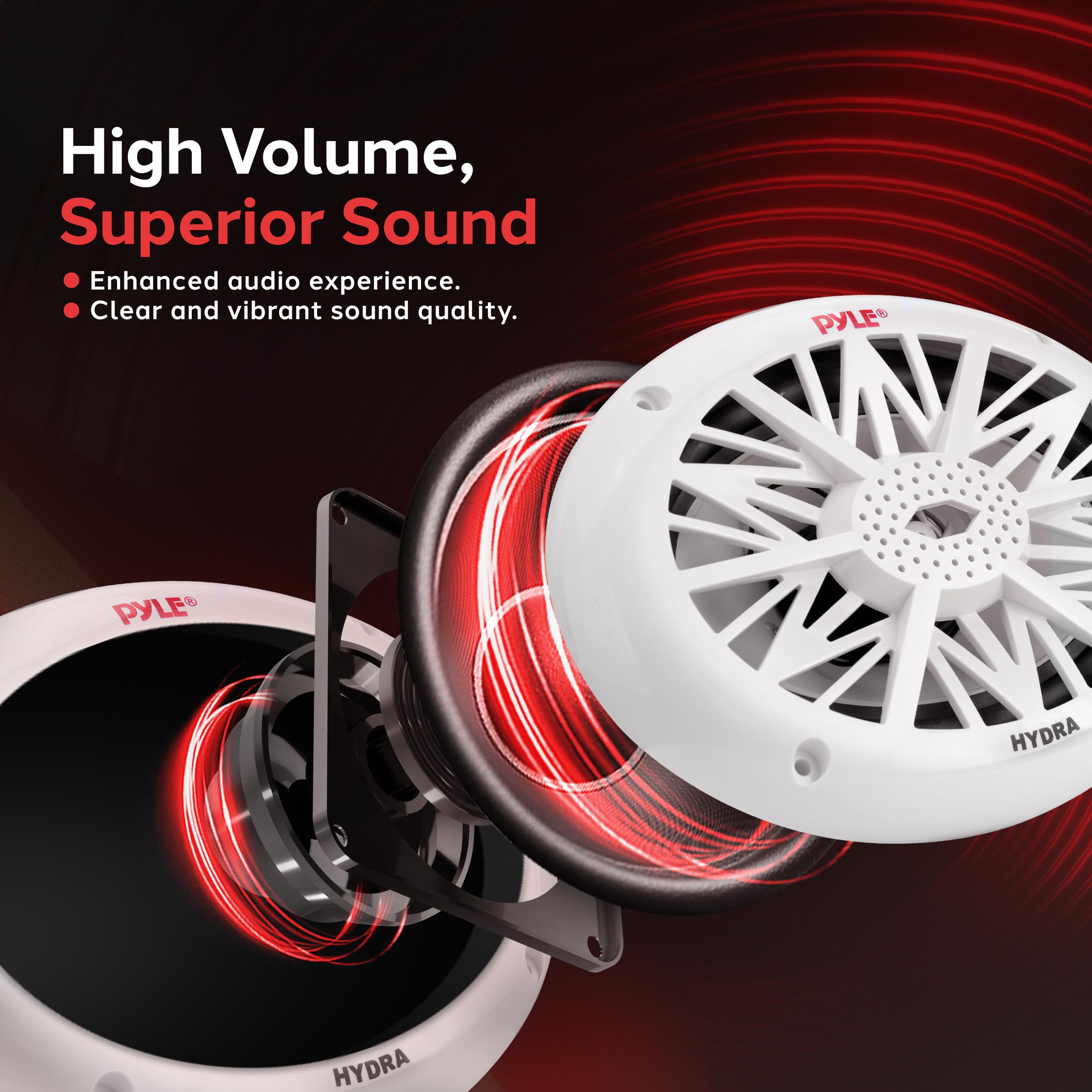 Pyle Dual 6x9 Water Resistant Marine Speakers 2 Way Full Range Stereo Sound 260 Watt White Pair - View 4 of 7