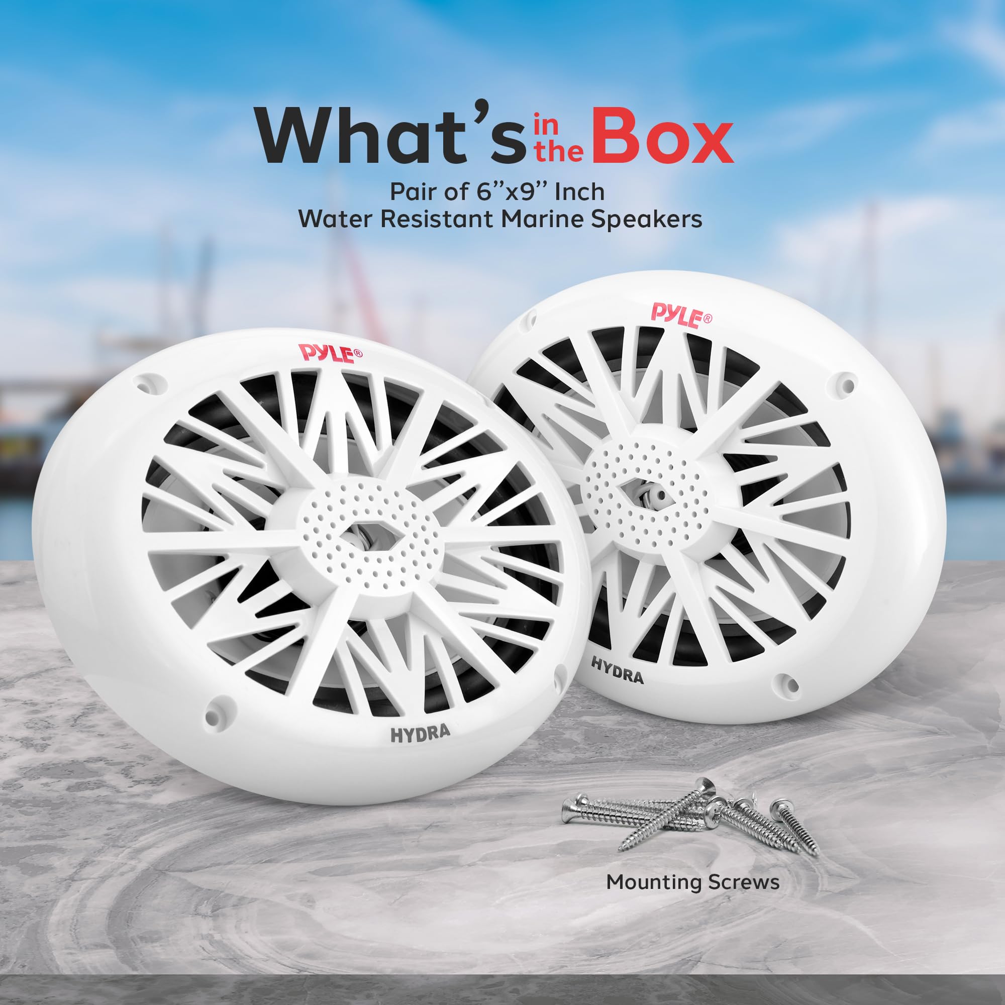 Pyle Dual 6x9 Water Resistant Marine Speakers 2 Way Full Range Stereo Sound 260 Watt White Pair - View 7 of 7