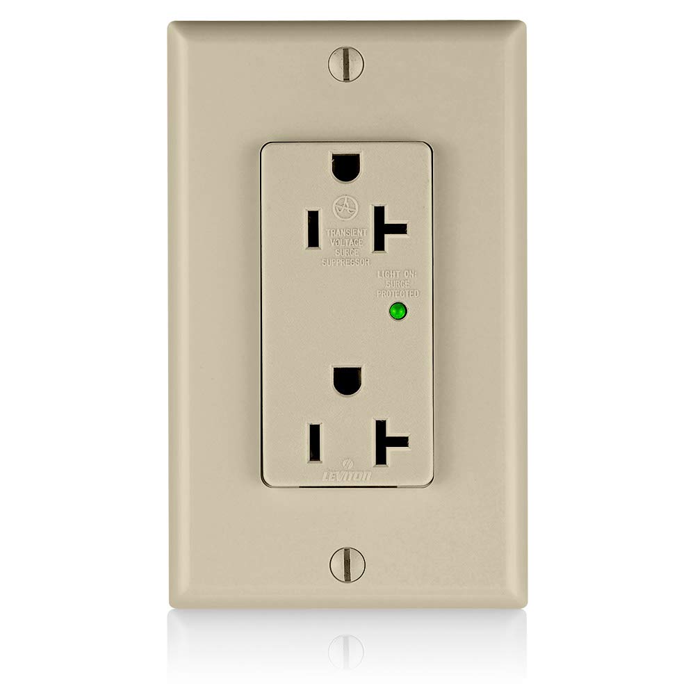 Leviton Leviton 5380-I 20 Amp Decora Plus Duplex Receptacle - Industrial Grade Surge Protection with Indicator Light, Ivory