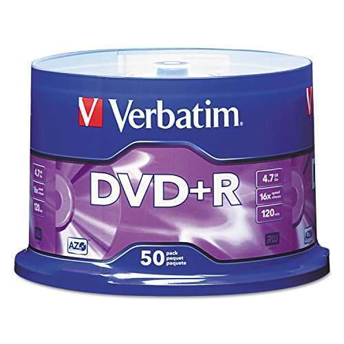 Verbatim Verbatim DVD+R Blank Discs 4.7GB 16X - 50 Pack Spindle with AZO Dye for High-Quality Recording