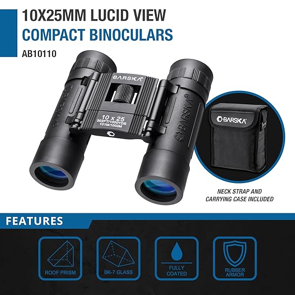BARSKA BARSKA Lucid View 10x25 Compact Binoculars with Blue Lens - Lightweight & Portable for Outdoor Adventures - View 5 of 9
