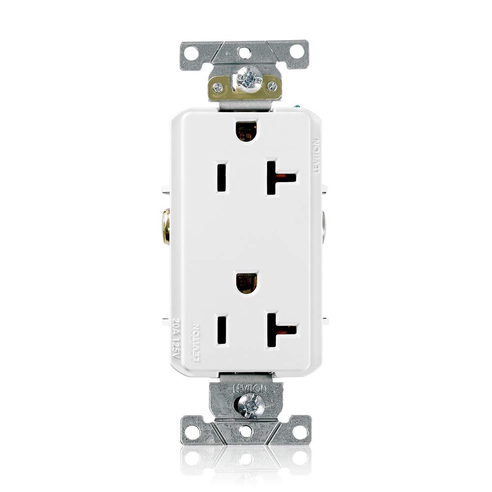Leviton 16342-W 20A Decora Plus Duplex Receptacle - Commercial Grade, Self-Grounding, White