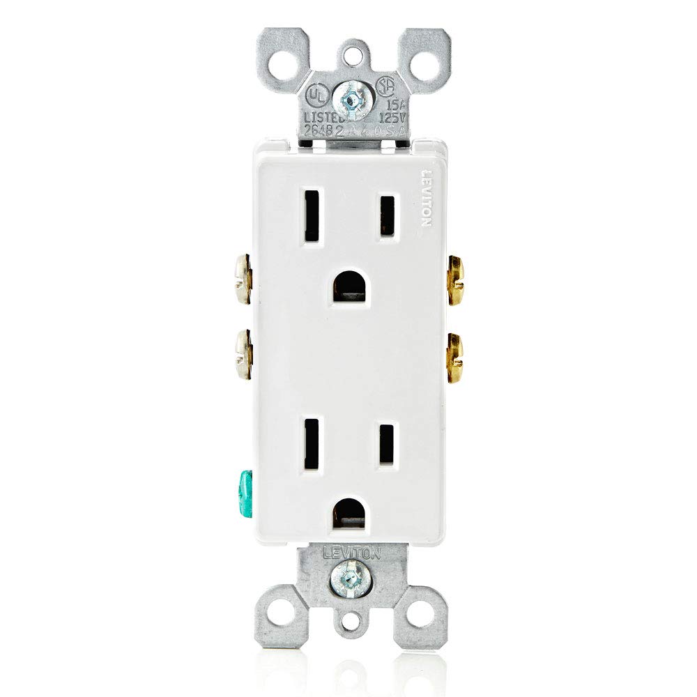 Leviton Leviton 5325-W 15 Amp Decora Duplex Receptacle - Residential Grade Grounding Outlet in White