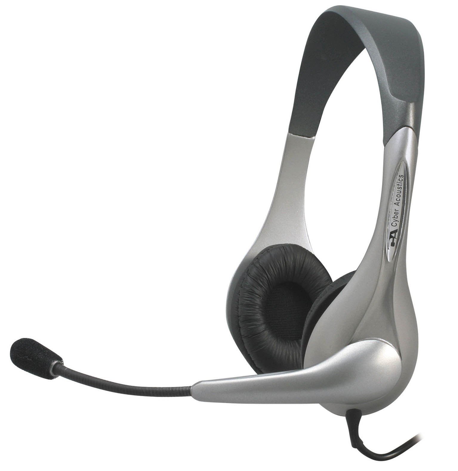 Cyber Acoustics AC-202B Silver Stereo Headset & Microphone: Best Sound Quality & Comfort