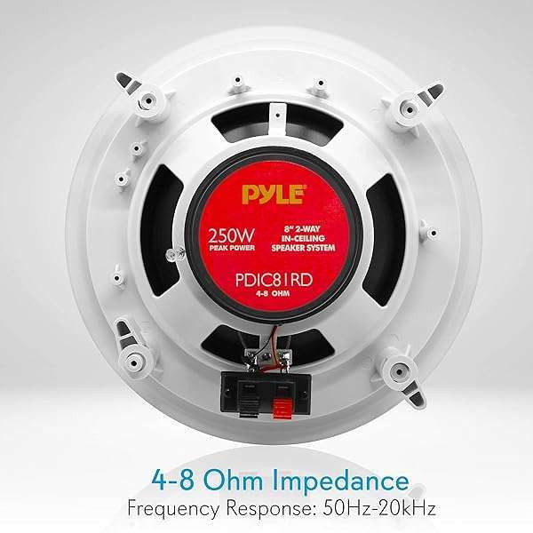 Pyle Buy Pyle 8'' 2-Way Midbass Woofer Speakers - In-Wall/In-Ceiling System with 250W Peak Power & 50Hz-20kHz Response - View 3 of 8