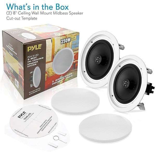 Pyle Buy Pyle 8'' 2-Way Midbass Woofer Speakers - In-Wall/In-Ceiling System with 250W Peak Power & 50Hz-20kHz Response - View 8 of 8