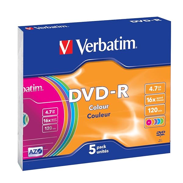 Verbatim 43557 DVD-R 16x Non-Printable Slim Case - Pack of 5 for High-Quality Storage
