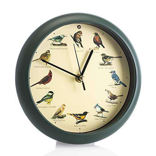 Mark Feldstein & Associates Mark Feldstein Singing Bird Wall Clock - 8 Inch Desk Clock for Nature Lovers