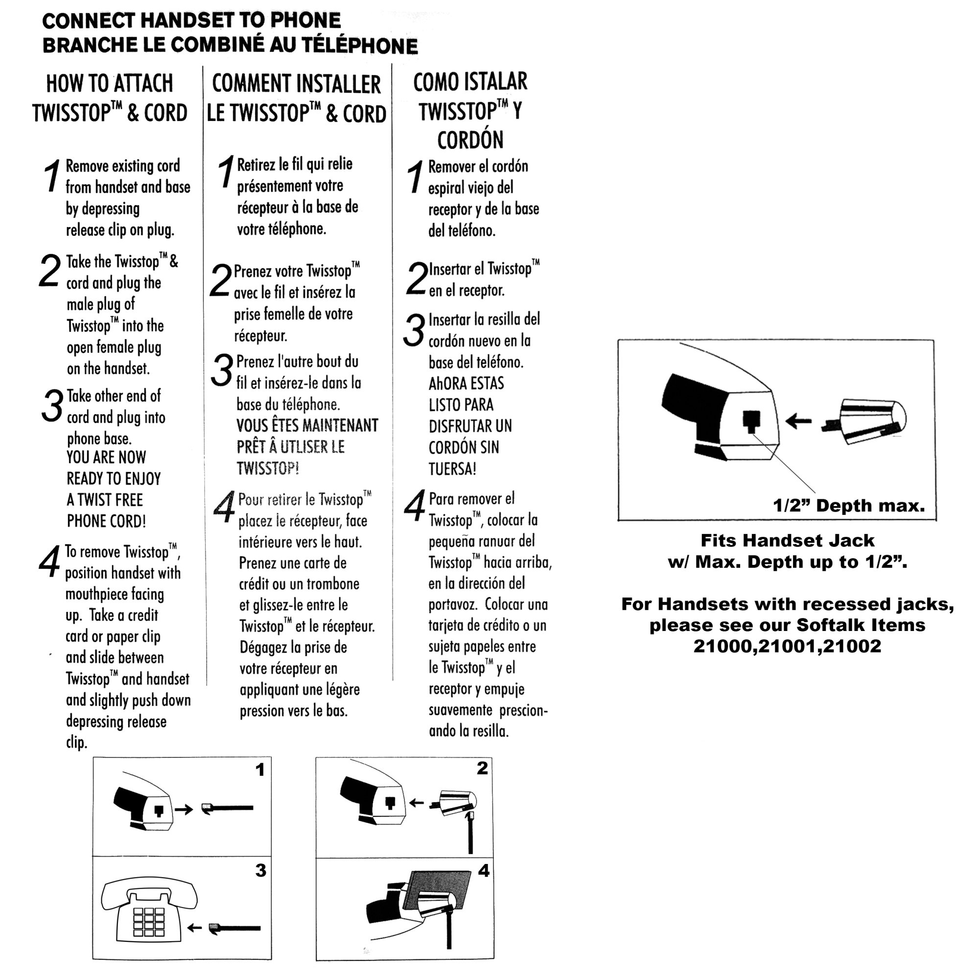 SOFTALK Softalk Twisstop Detangler: 25-Foot Coiled Phone Cord in Black for Tangle-Free Calls - View 3 of 3
