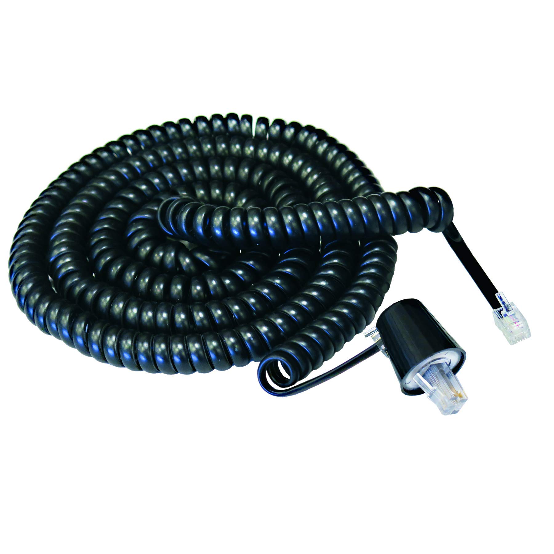 Softalk Twisstop Detangler: 25-Foot Coiled Phone Cord in Black for Tangle-Free Calls