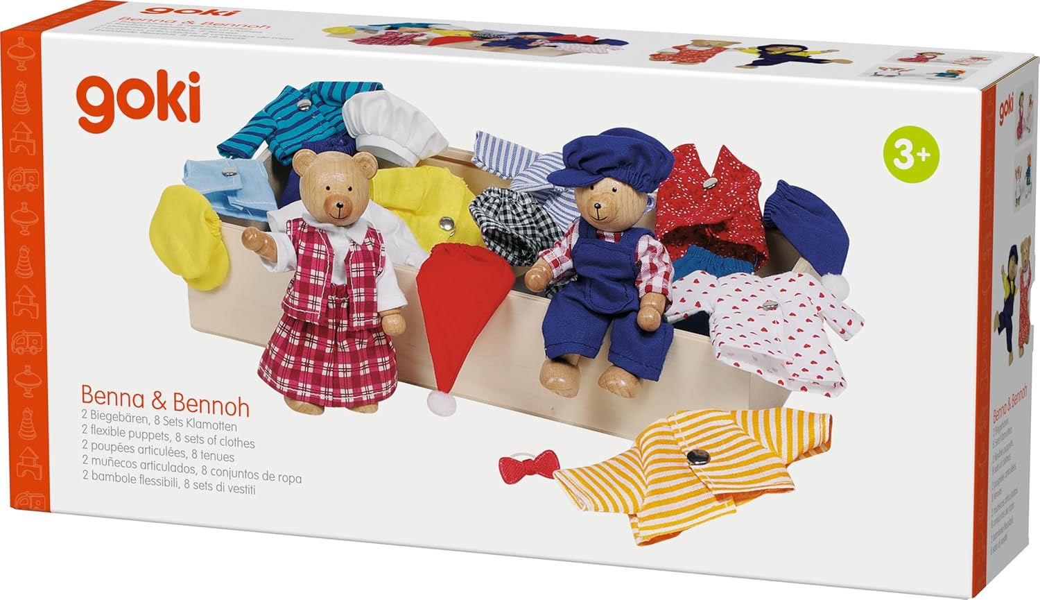 Goki Goki Flexible Puppets Bears Benna and Bennoh with Wardrobe Doll Multicolor 51914 for Creative Play and Imaginative Fun - View 2 of 9