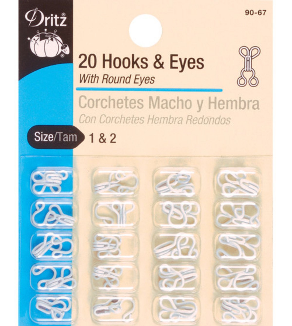 Dritz Dritz Hooks and Eyes Size 1 and 2 White 20 Count for Sewing and Crafting