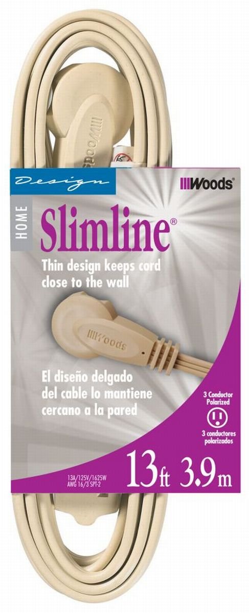 Woods Woods Slimline 16/3 Flat Plug Extension Cord 8ft Beige 2255 for Home and Office Use