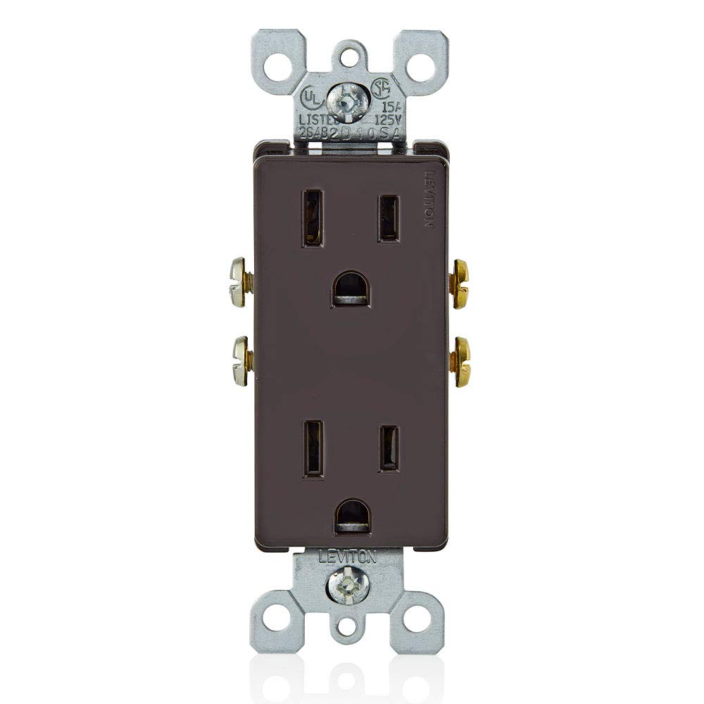 Leviton 5325 15 Amp Decora Duplex Receptacle - Brown, 125 Volt, Residential Grade, Grounding