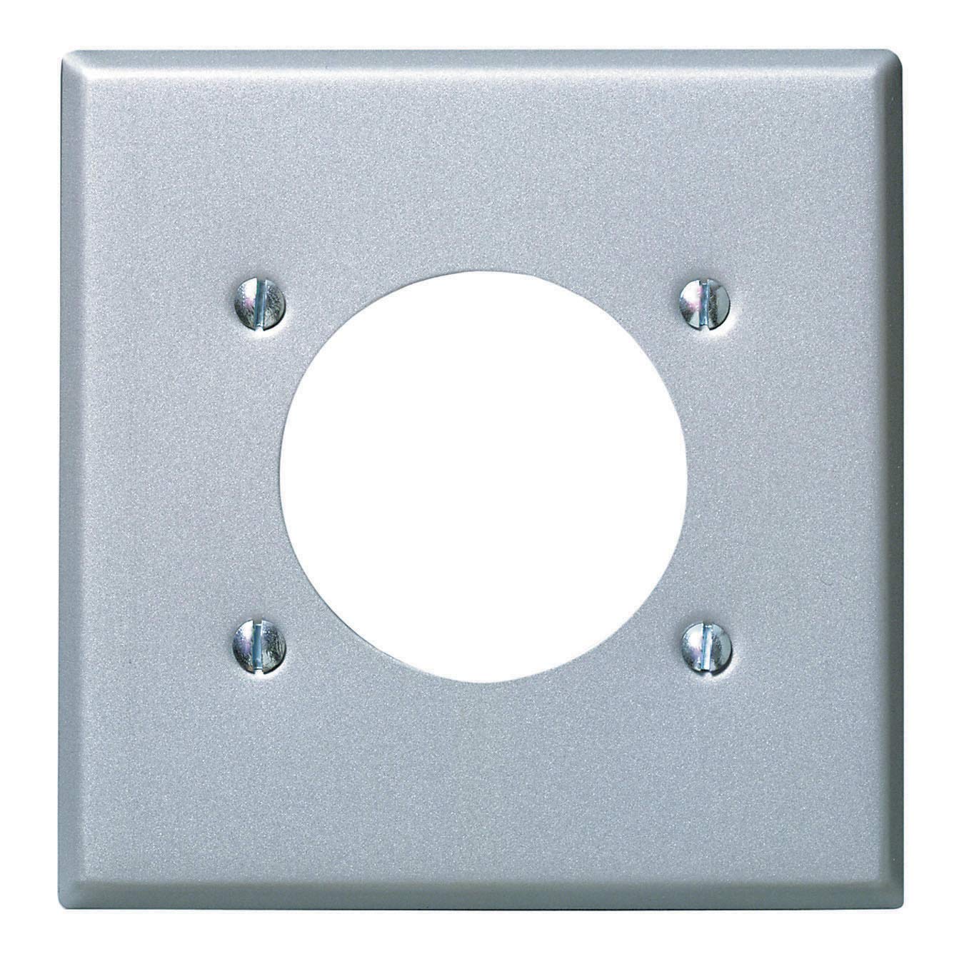 Leviton S701-GY 2-Gang Power Receptacle Wallplate - Flush Mount, Steel-Aluminum Finish, Standard Size