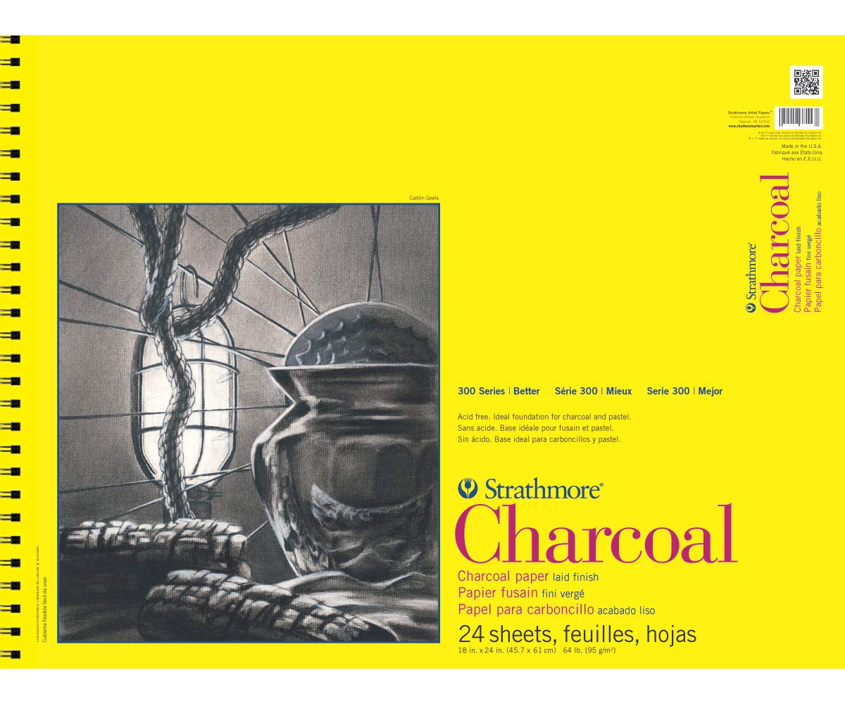 Strathmore 300 Series Charcoal Paper Pad 18x24 - 24 Sheets for Artists & Students | Top Wire Bound, Ideal for Charcoal & Pastel