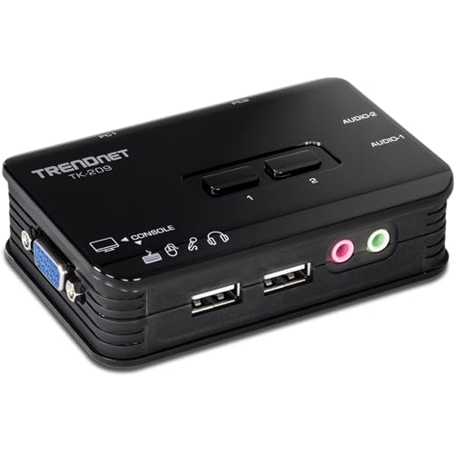 TRENDnet 2-Port USB KVM Switch TK-209K: Manage 2 PCs with Audio, Hot-Plug, Auto-Scan & More for Windows & Linux
