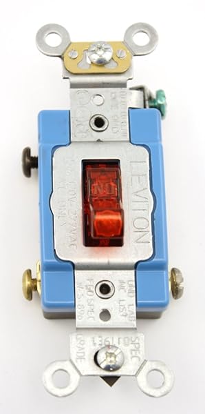 Leviton 1201-PLR 15 Amp Toggle Pilot Light Switch - Industrial Grade, Self-Grounding, Red, 120V, Quiet Operation