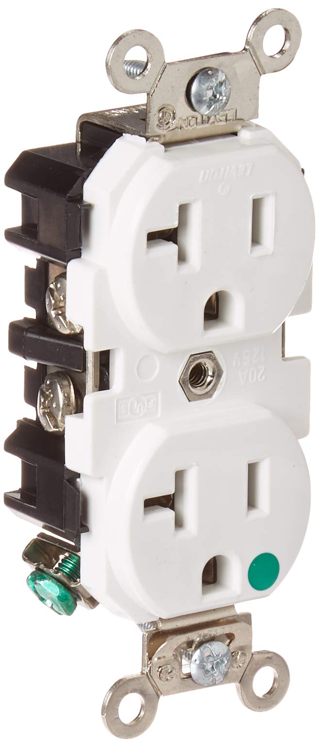 Leviton Leviton 8300-W 20A Hospital Grade Duplex Receptacle - Heavy Duty, Self-Grounding, 125V, White
