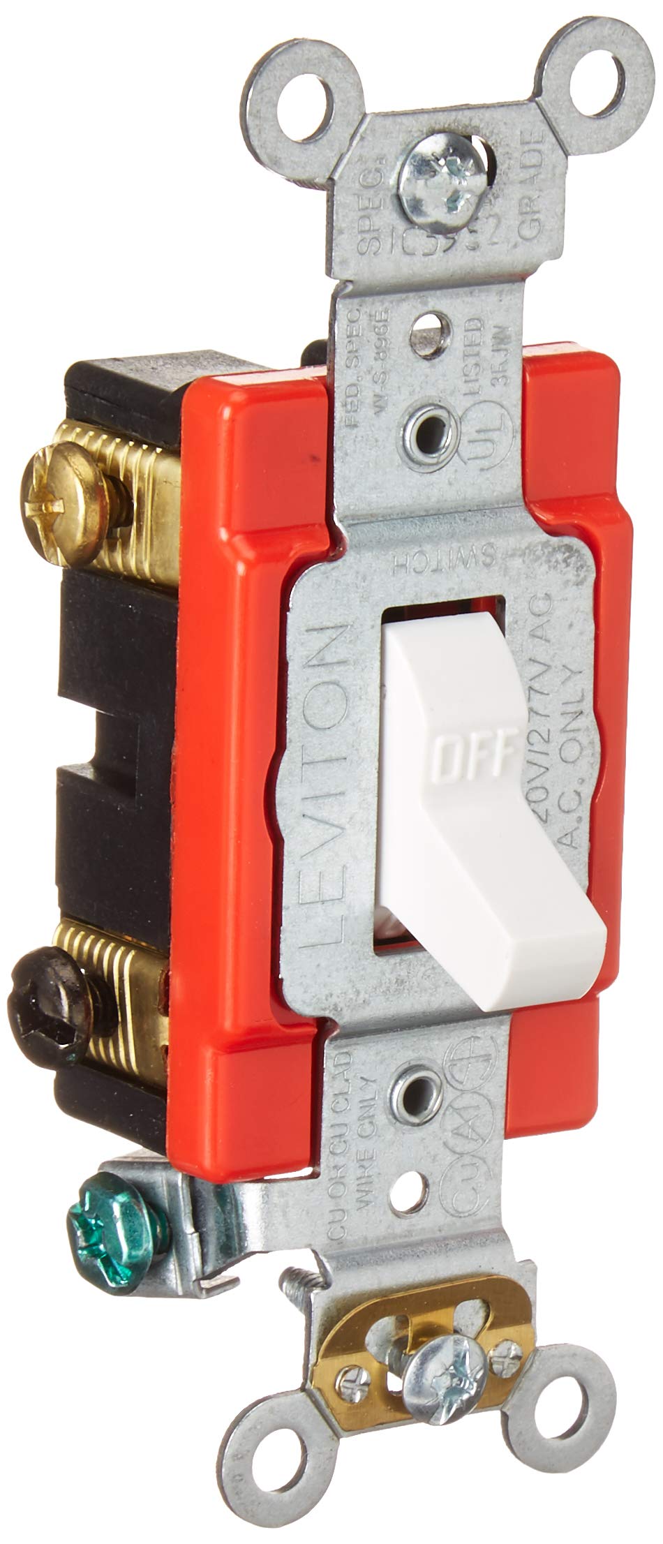 Leviton Leviton 1222-2W 20 Amp Toggle Switch: Heavy Duty, Self-Grounding, 120/277V AC - White