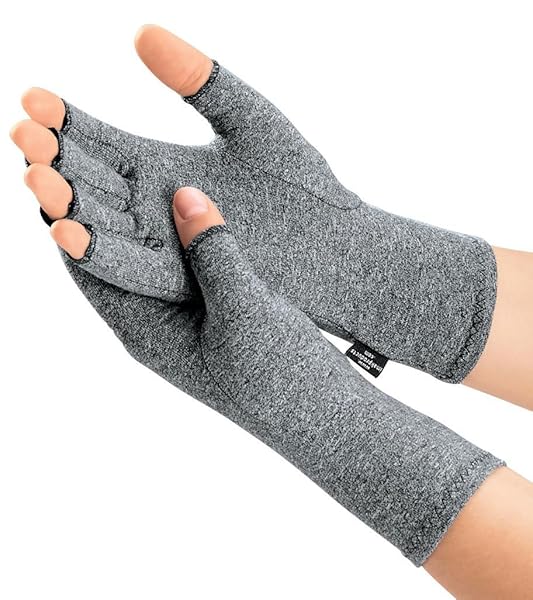 IMAK IMAK Compression Arthritis Gloves for Joint Pain Support Fingerless Design for Men and Women Small Grey
