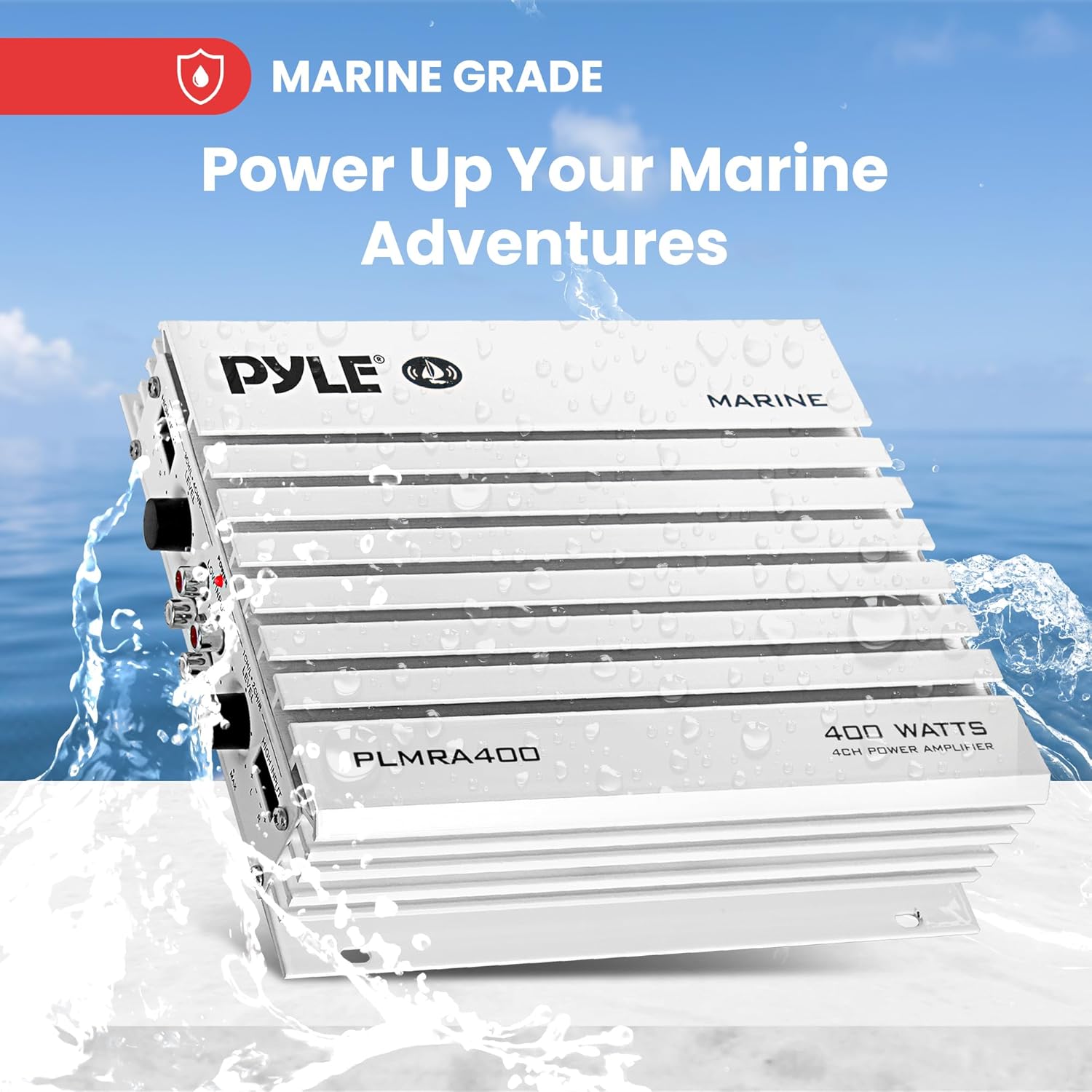 Pyle Pyle Hydra Marine Amplifier Elite Series 400 Watt 4 Channel Waterproof Audio Amplifier with Dual MOSFET Power Supply and GAIN Controls - View 3 of 7