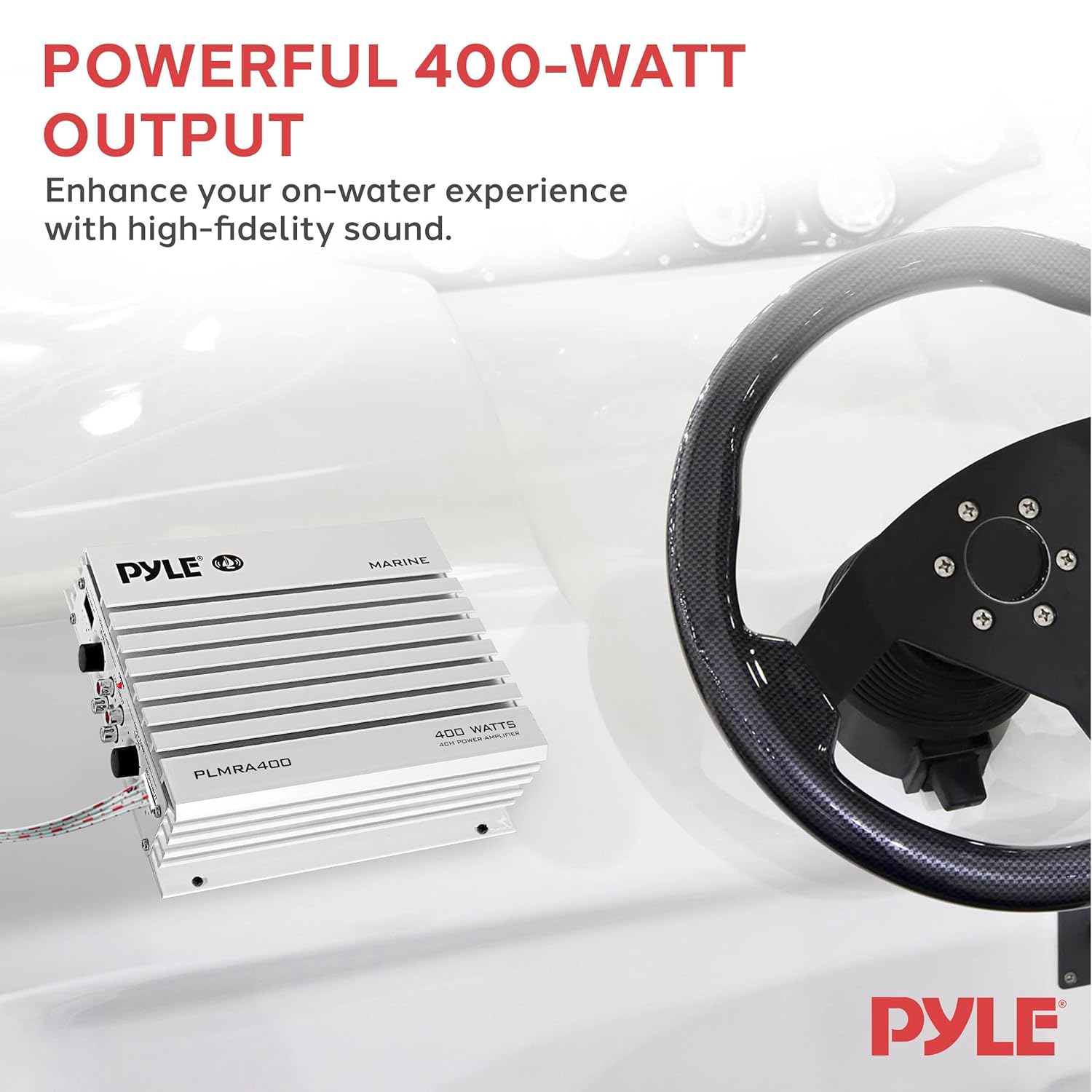 Pyle Pyle Hydra Marine Amplifier Elite Series 400 Watt 4 Channel Waterproof Audio Amplifier with Dual MOSFET Power Supply and GAIN Controls - View 6 of 7