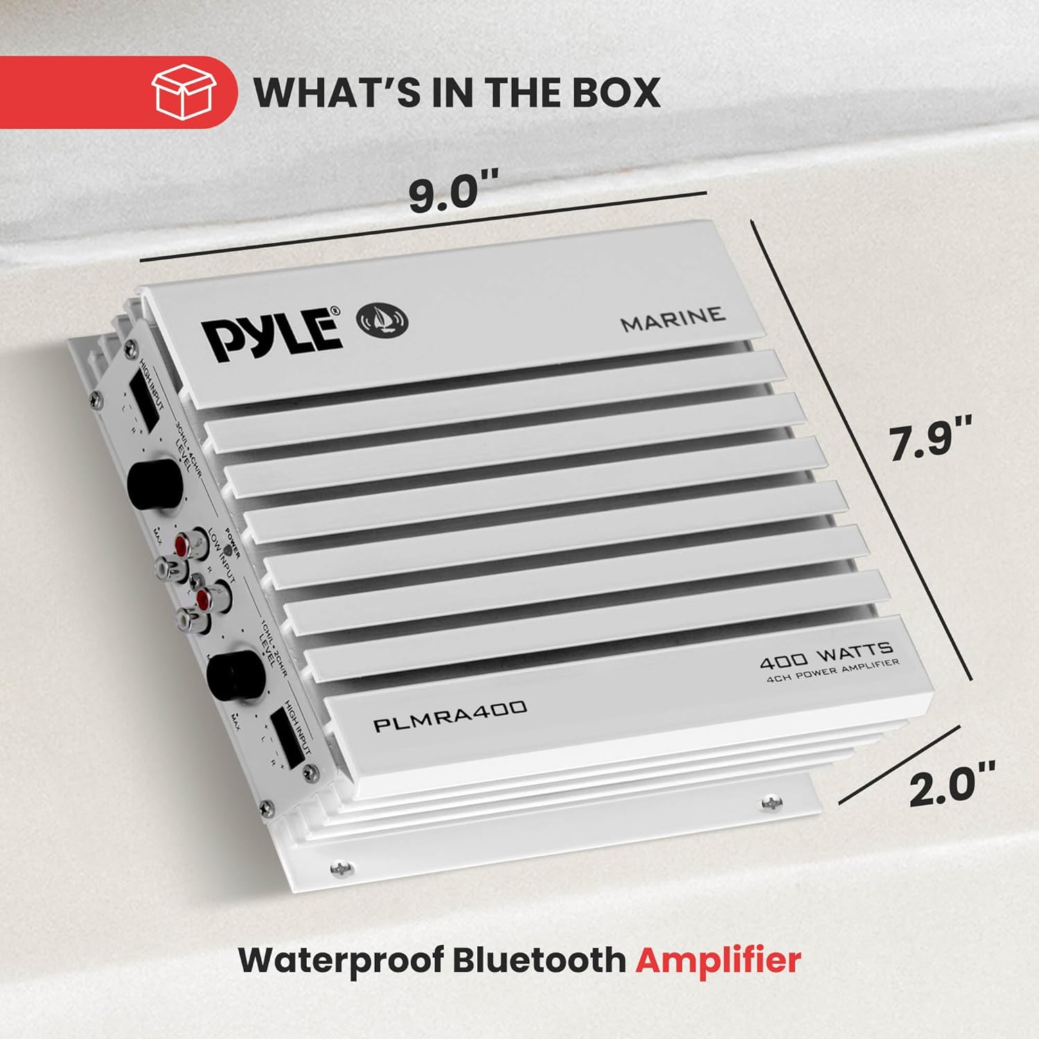 Pyle Pyle Hydra Marine Amplifier Elite Series 400 Watt 4 Channel Waterproof Audio Amplifier with Dual MOSFET Power Supply and GAIN Controls - View 7 of 7