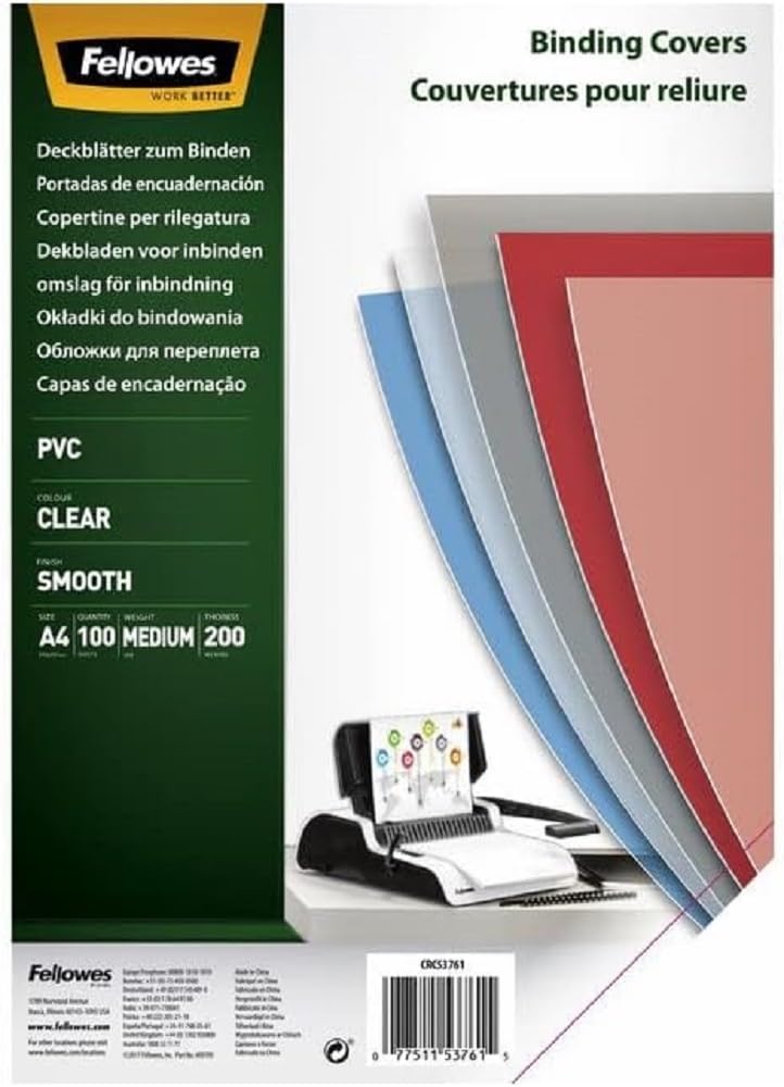 Fellowes Fellowes A4 Clear Binding Covers 200 Micron - Pack of 100 for Professional Presentations