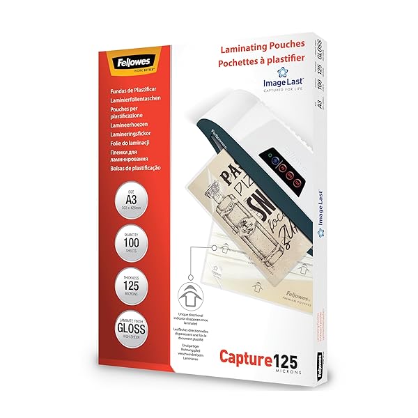 Fellowes A3 Gloss Laminating Pouches 250 Micron - 100 Pack for Durable, High-Quality Protection