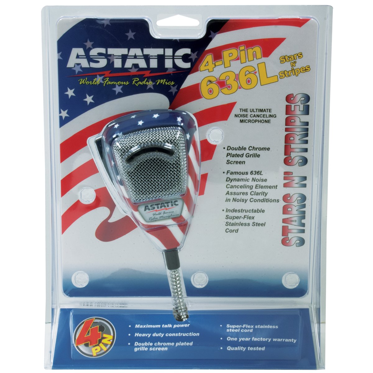 Astatic 30210309 Stars N Stripes Noise Canceling 4 Pin CB Microphone for Clear Communication - View 4 of 9