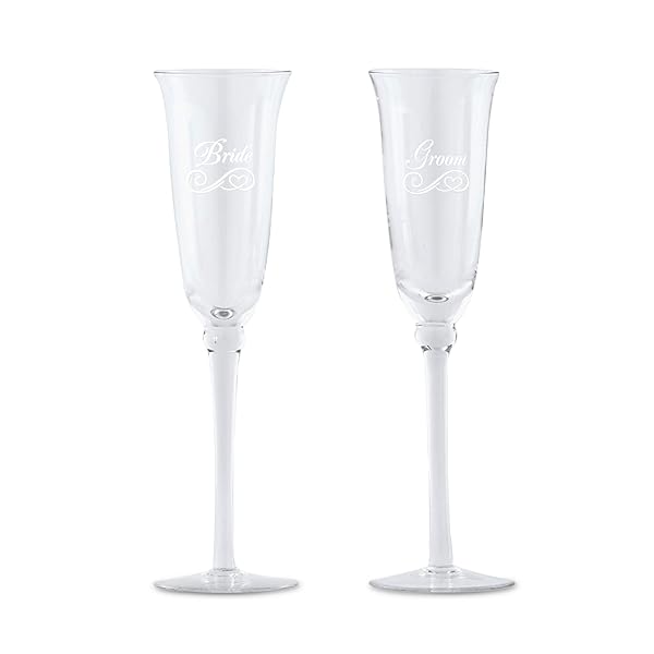 WEDDINGSTAR Refined Etched Flutes Bride and Groom Flute Set Elegant Wedding Toasting Glasses