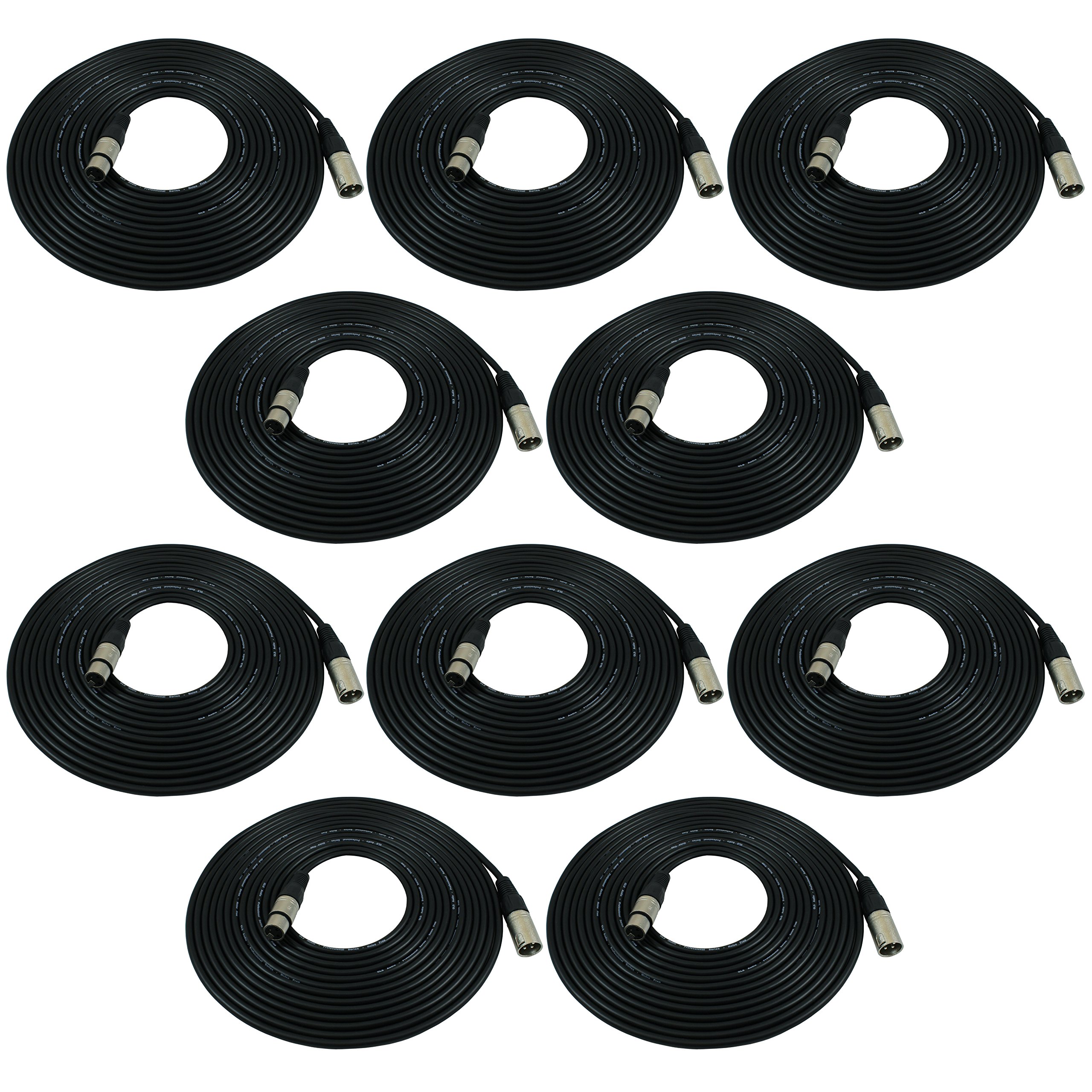 GLS Audio GLS Audio 25ft XLR Mic Cable 10-Pack - Balanced Black Microphone Patch Cords for Superior Sound Quality