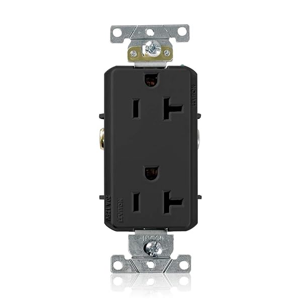 Leviton 16352-E 20A Decora Plus Duplex Receptacle - Commercial Grade, Self-Grounding, Black