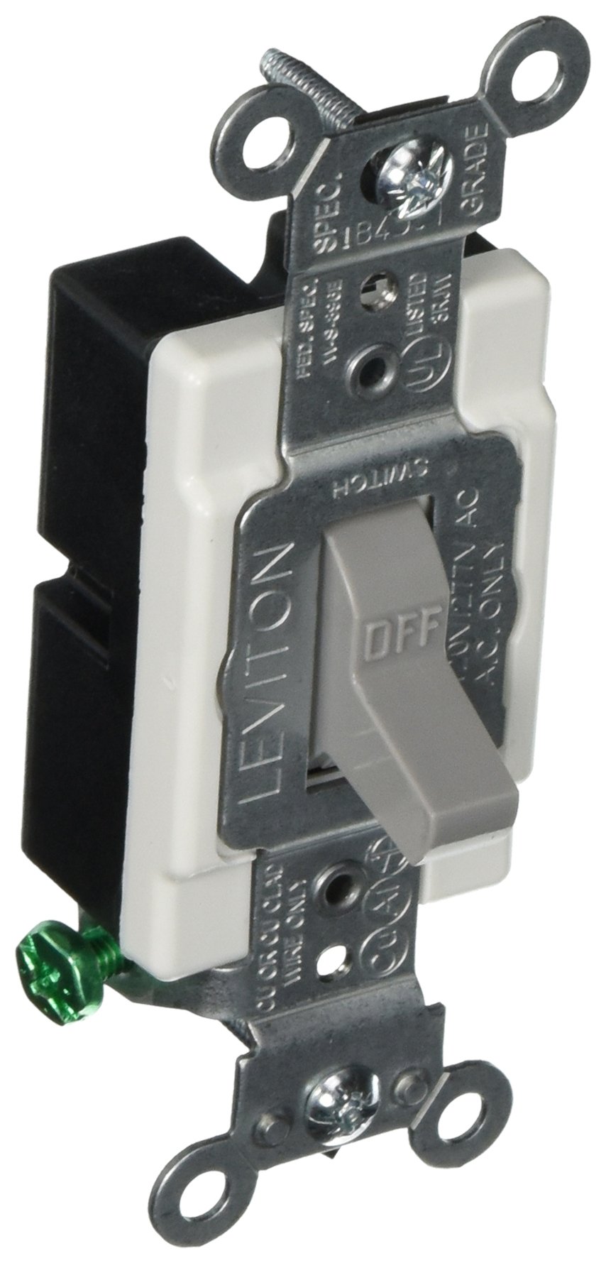 Leviton Leviton CS115-2GY 15 Amp Toggle Switch - Commercial Grade, Quiet, Grounding, 120/277 Volt, Gray