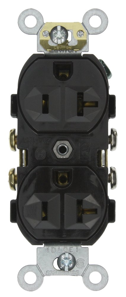Leviton Leviton CR20E 20 Amp 125 Volt Narrow Body Duplex Receptacle Commercial Grade Self Grounding Black
